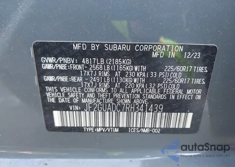 2024 Subaru Crosstrek Premium from USA, damaged, VIN JF2GUADC7RH341439